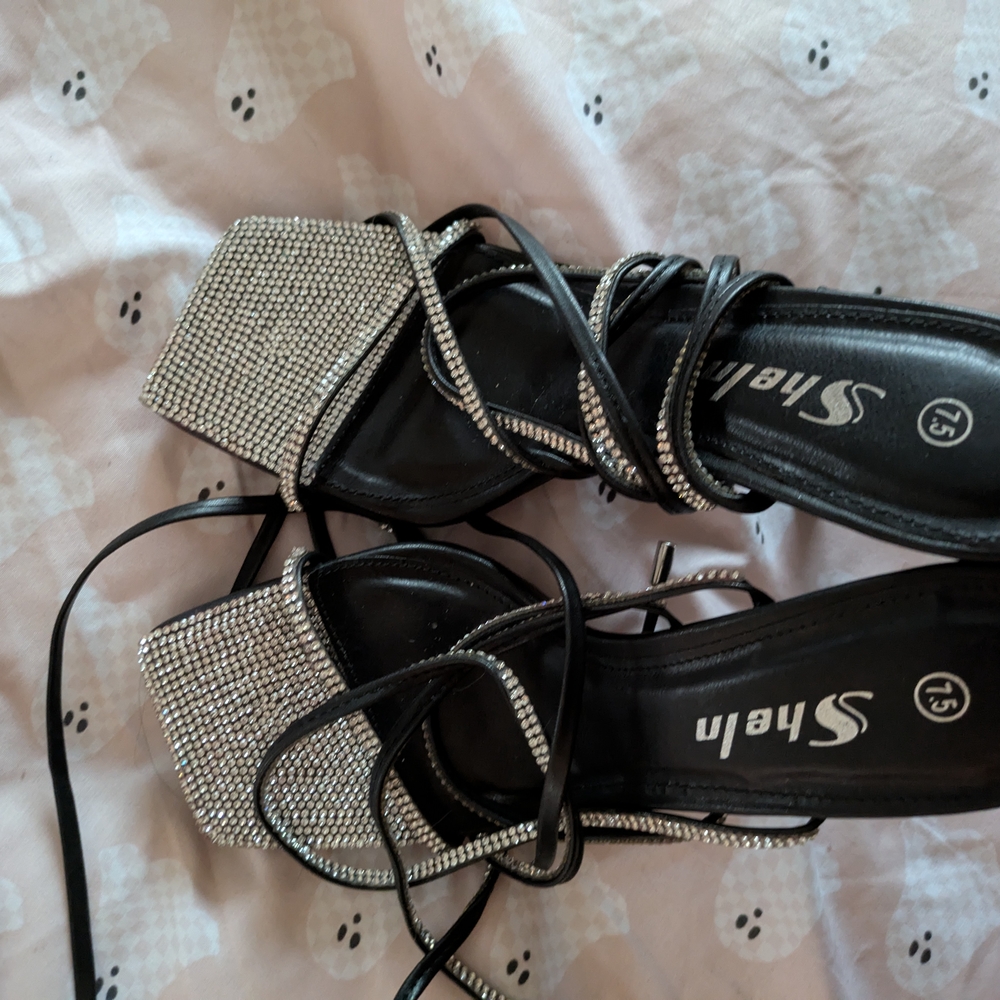 SHEIN Black Heels with Silver Sparkle